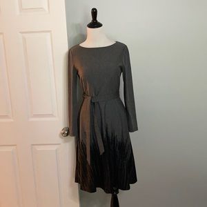 Size 6 Adriana Papell Heather Grey and Black Long Sleeve Dress